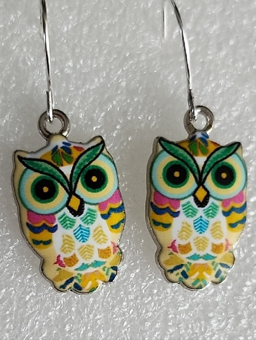 Hand Crafted Yellow Multicolor Owl Drop Earrings - Picture 1 of 3
